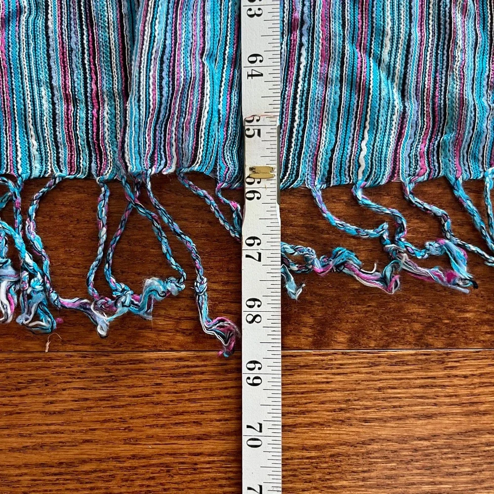 Silk Scarf Women Multi-Color Striped Fringe Lightweight Accessory